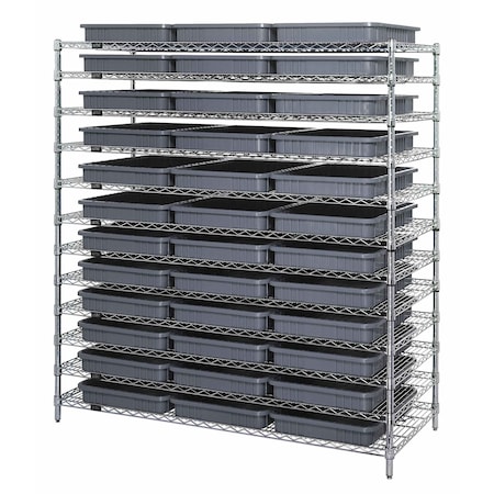 Quantum Storage Systems WIRE SHELVING UNIT W/ 36 GRAY DIVIDABLE GRIDS WR12-93030GY
