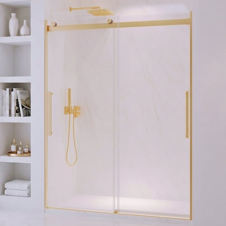 Anzzi Stellar 57 to 60 in. x 76 in. Sliding Frameless Shower Door in Brushed Gold with Tempered Glass SD-FRLS05902BG