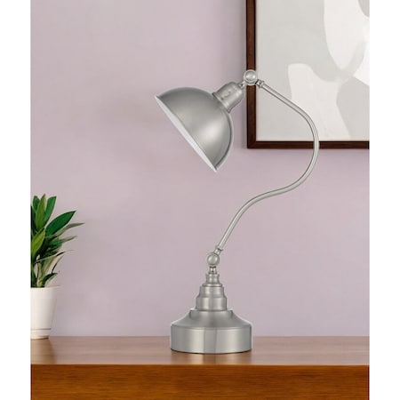 Homeroots 25" Nickel Metal Lantern Desk Table Lamp With Nickel Dome Shade 524674