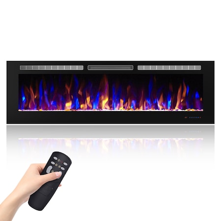 Edendirect 72.05-in W Black Wall mount LED Flat wall Electric Fireplace with Remote Control Included ZR-EF72