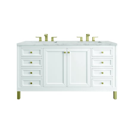 James Martin Vanities Chicago 60 in. Double Vanity, Glossy White, w/ 3 CM Victorian Silver Silestone Top 503-V60D-GW-3VSL
