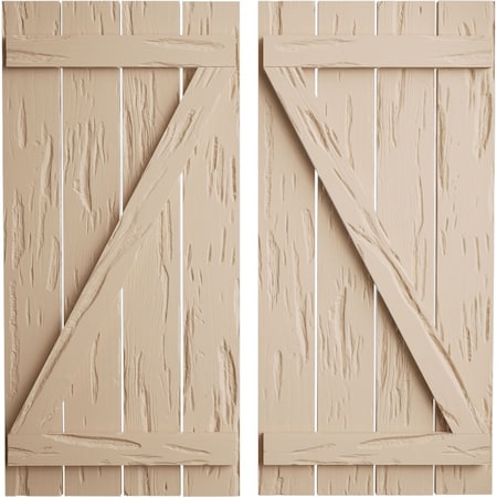 Ekena Millwork Rustic Four Board Spaced Board-n-Batten Pecky Cypress Faux Wood Shutters w/Z-Board, 23 1/2"W x 60"H SHUBSZ23X60PCPR