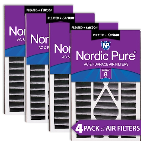Nordic Pure 16x25x5 Plus Carbon Pleated Air Filter, High Capacity, MERV 8, 4 PK 16x25x5ABPM8C-4