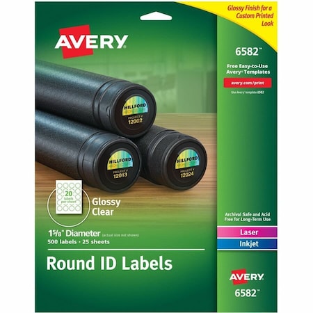 Avery Glossy Clear Round Labels, Sure F, PK500 6582