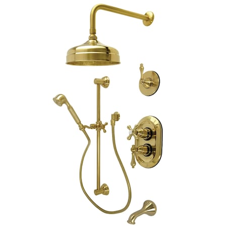 Kingston Brass Thermostatic Tub and Shower System, Brushed Brass KSK36370AL