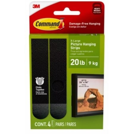 Command Picture Hanging Strip, Foam Backing, Black, 20 lb, 4/PK 17217BLK-ES
