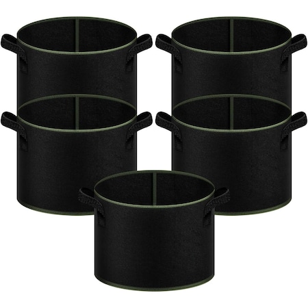 Ipower 7-Gallon Grow Bag Thickened Nonwoven Fabric Pots, Black w/ Green Stitch Sewing, 5PK GLGROWBAG7X5EGRN