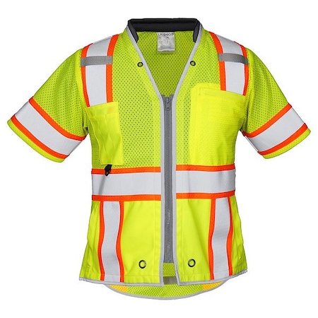 Kishigo Women's Hi-Vis Safety Vest L/XL Class 3 H Back, , Zipper 6 Pockets, 2 Mic Tab, ID Window 1822-L-XL