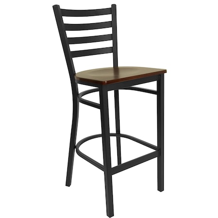 Flash Furniture Restaurant Stool, Ladder Back, Mah Seat, Seat Height Range: 29" XU-DG697BLAD-BAR-MAHW-GG