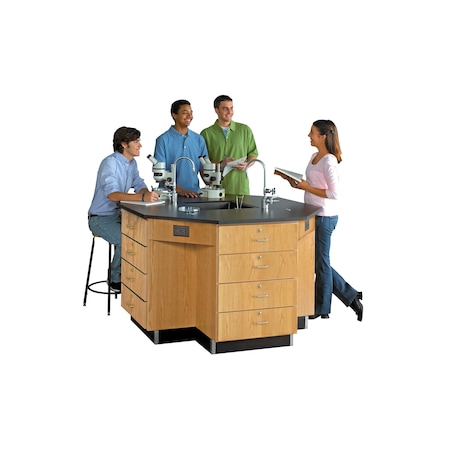 Diversified Spaces Octagon Workstation with Drawers, Oak, Wood Frame, 56 in W, Black/Red 1546K