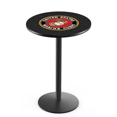 Holland Bar Stool Co 42" Blk Wrinkle U.S. Marines Pub Table, 36" dia. Top L214B4236Marine