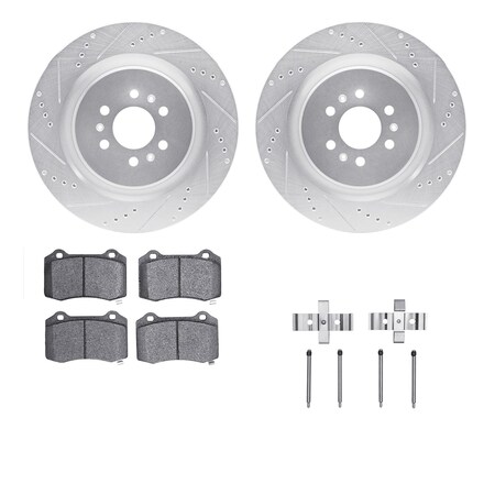 Dynamic Friction Co DFC Rotors-Drilled & Slotted-Silver w/ EURO 5000 Ceramic Brake Pads Incl Hdw 7612-46005