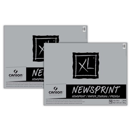Canson XL Series Newsprint Pad, Foldover Binding, 50 Sheet, 18x24 inch, 2PK C400026820
