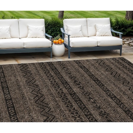 Homeroots 10' X 14' Chocolate And Brown Southwestern Washable Indoor Outdoor Area Rug 587529