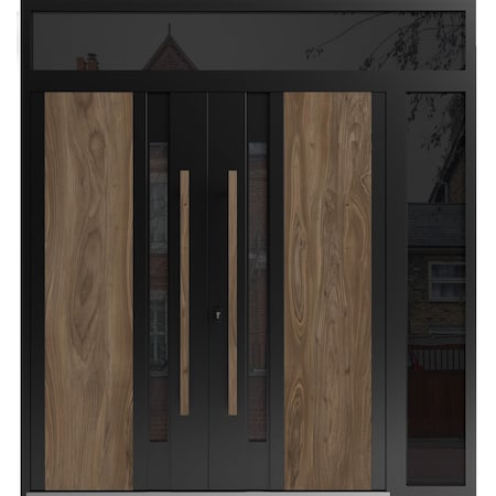 Vdomdoors Aluminum Double Doors Dekton 0163 Venezia Noce / 1 Sidelight and Top Transom Entry Door Painted (W8 DEKTON0163DEXD-VEN-W72+16xH80+12-LH-I