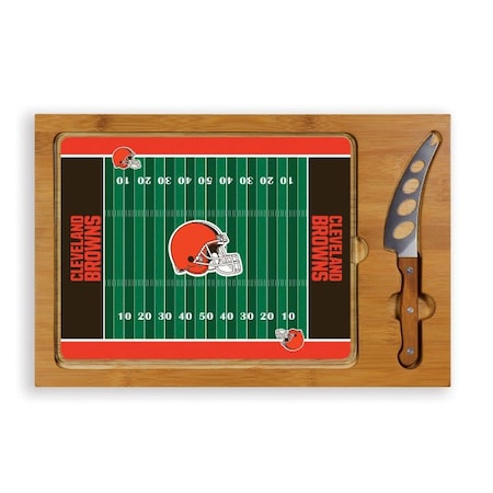 Picnic Time Family Of Brands NFL Cleveland Browns - Football Field - Icon Glass Top Cutting Board & Knife Set 910-00-505-084-2