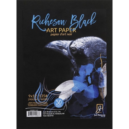 Jack Richeson Black Watercolor 50 Sheets Paper, 135 lbs, 9 x 12 in. 1592749