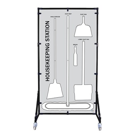 5S Supplies Housekeeping Shadow Board Broom Station V4, Gray / White Shadows, No Broom + Stand HSB-V4-GRAY/WHITE-BO-STAND