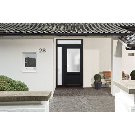 Vdomdoors Front Exterior Prehung FiberGlass Door Frosted Glass / Manux 8422 Matte Black / Sidelight and Trans MANUX8422EXD-BLK-W36+16 x H80+14-RH
