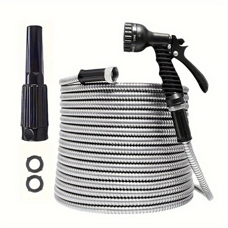 Wrightmaster 1/2 in. dia. x 75 ft. No-Kink Stainless Steel Heavy Garden Hose with 7-Pattern Spray Nozzle ZOR-GCPQF00000023