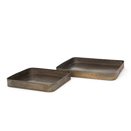 Homeroots Set of Two Yellow Metal Handmade Serving Tray 609094