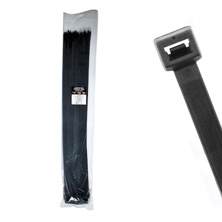 Cable Ties Unlimited Cable Tie, 30 in L, 120 lb Strength, 9 in Max Bundle Dia, Nylon 6/6, UV Resistant, Black, 100PK LHD30-120-0C