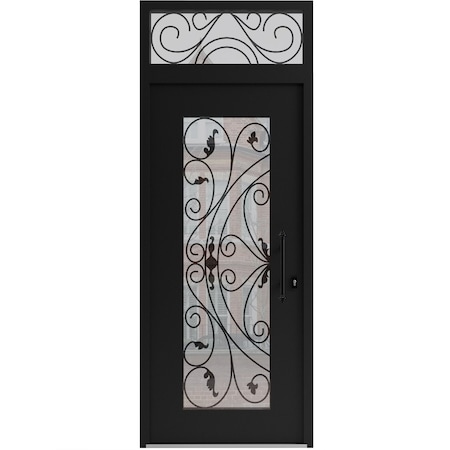 Vdomdoors Aluminum Door Iron 1633 Black Entry Steel Metal Classic Painted 36 x 92 (36 x 80+12)-Right Inswing IRON1633EXD-BLK-W36xH80+12-RH-I