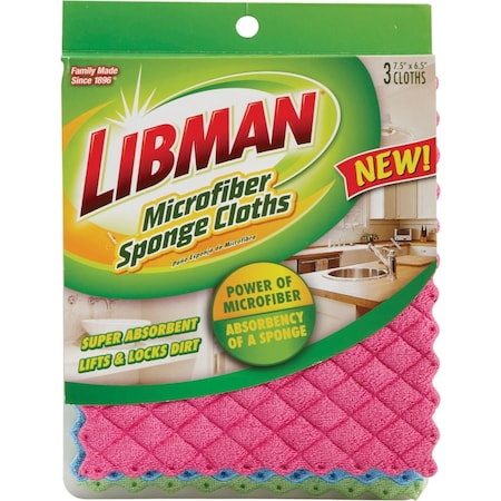 Libman 10'' x 7'' Microfiber Sponge Cloth, 3-Count 2103