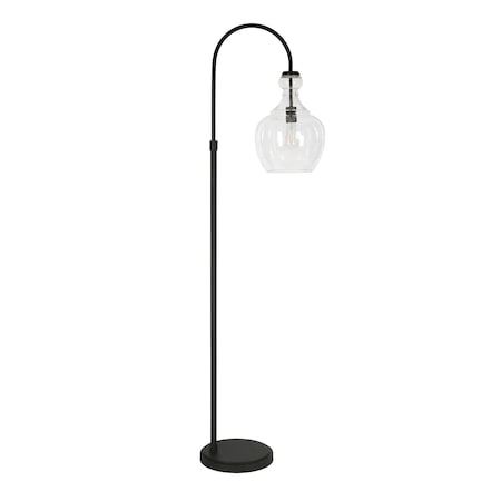 Homeroots 70" Black Arched Floor Lamp With Clear Seeded Glass Dome Shade 523388