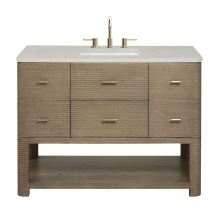 James Martin Vanities Lucian 48" Single Vanity, Pebble Oak, w/ 3 CM Siberian Silestone Top w/FreePower Wireless Charger D704-V48-PBO-FSFR