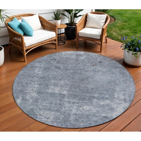 Homeroots 8' Blue And Gray Round Abstract Washable Indoor Outdoor Area Rug 615502