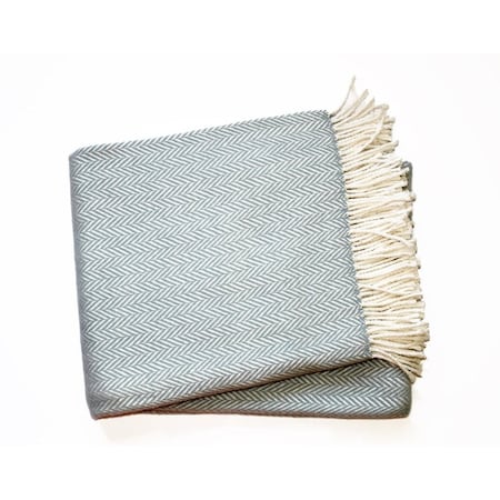 Homeroots 70" X 55" Sky Blue And White Cotton Blend Woven Herringbone Plush Throw Blanket with Tassels 474030