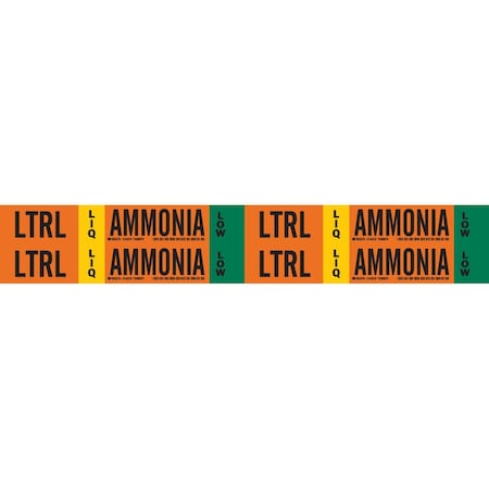 Brady LTRL LIQ AMMONIA LOW Pipe Marker, 1.125in H x 7in W, Card of 4 EA, 4PK 145916
