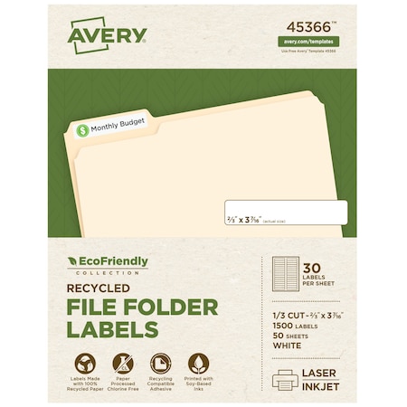 Avery Laser/Inkjet Label, 3 7/16 in Label W, 2/3 in Label H, 30 Labels ...