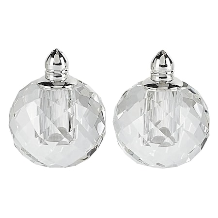Homeroots Set of Two Clear And Silver Crystal Geometric Pepper Shakers 376099