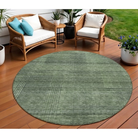 Homeroots 8' Olive Green And Gray Round Striped Washable Indoor Outdoor Area Rug 588108