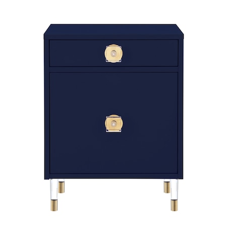 Homeroots 26" Clear and Dark Blue End Table with Drawer and shelf 544079