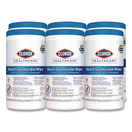 Clorox Bleach Germicidal Wipes, 6 x 5, Unscented, 150/Canister, PK6 CLO 30577