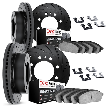 Dynamic Friction Co DFC Brake Rotor - Dimpled & Slotted - Black w/5000 Brake Pads & HW Kit 8514-48012
