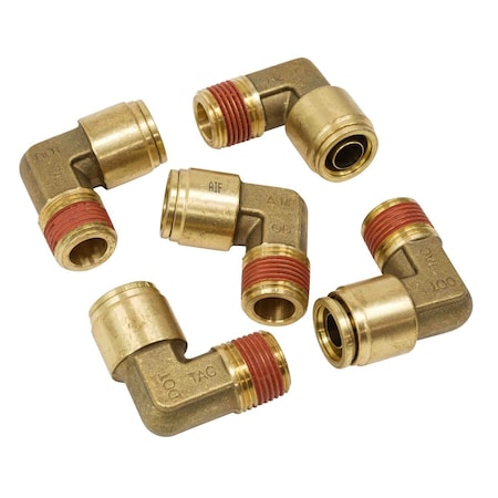 Mytee Products 5Pk DOT Brass Push to Connect Fitting Elbow 1/2in Tube ODx3/8in NPT Air Line Male MP-ABF-ELBOW1238