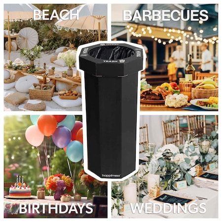 Happimess Fleur 25-Gallon Disposable Corrugated Cardboard Event Trash Can, Recycling Bin, Charcoal Black, 2PK HPM1300D-SET2