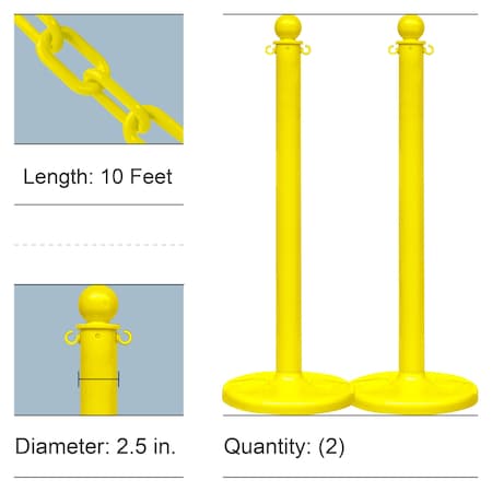 Mr. Chain Yellow Medium Duty Stanchion & Chain Kit (2-Pack) 71102-2