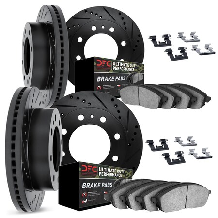 Dynamic Friction Co DFC Brake Rotor Drilled & Slotted - Black- w/Ultimate Duty Brake Pad & HW Kit 8414-48022