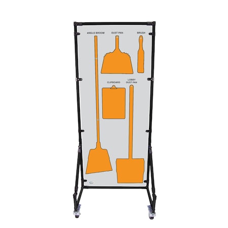 5S Supplies Housekeeping Shadow Board Broom Station V12, Gray / Orange, Broom + Stand, No Text HSB-V12-GRAY/ORANGE-BO-STAND-NO TEXT