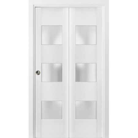 Sartodoors Sliding Closet Bi-fold Doors, Lucia 4070 White Silk with Frosted Glass, Sturdy Tracks Moldings Trim LUCIA4070BF-WS-60 x 80 (2* 30x80)