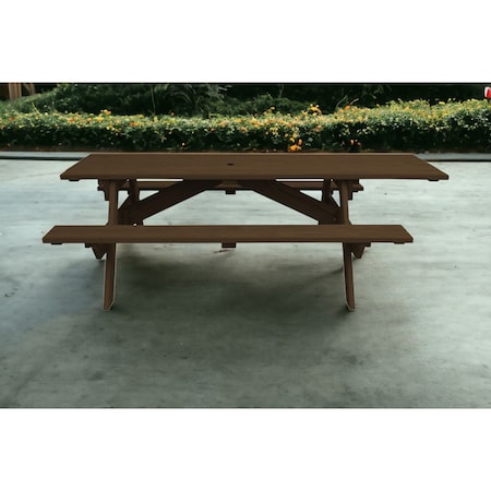 Homeroots 94" Dark Brown Solid Wood Outdoor Picnic Table with Umbrella Hole 525025