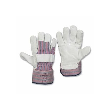 Tillman Work Gloves, 1505, Slightly Select Shoulder Split Cowhide/Canvas, Blue/Red/Gray; Large, 12, 12PK 724-1505