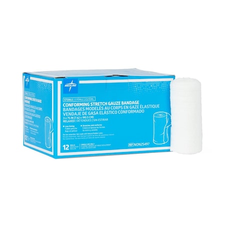 Medline Sterile Conforming Gauze Bandage, 3in x 75in, 96PK NON25497