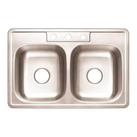 Premier Drop-In Stainless Steel Kitchen Sink 33 in. 3-Hole Double Bowl Kitchen Sink with Brush Finish 3562898