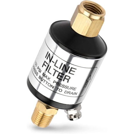 Neiko Water and Oil Separator for Air Line, 0.25 in NPT Inlet and Outlet, 150 PSI, Black 30253A